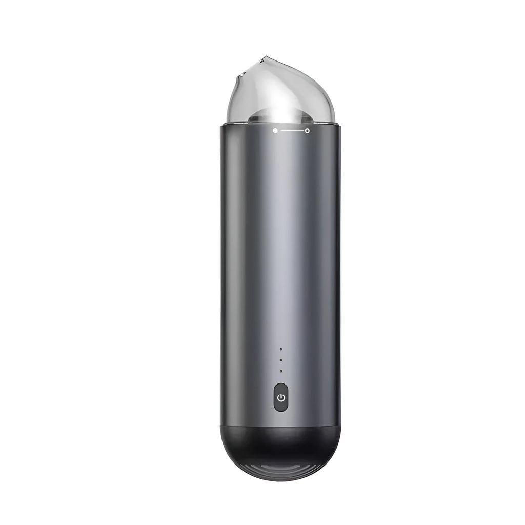 Wireless portable mini car vacuum cleaner in aluminium alloy and ABS plastic, black colour