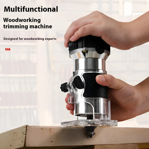 6-speed aluminium body electric woodworking trimmer router with 15 milling cutters and straight knife