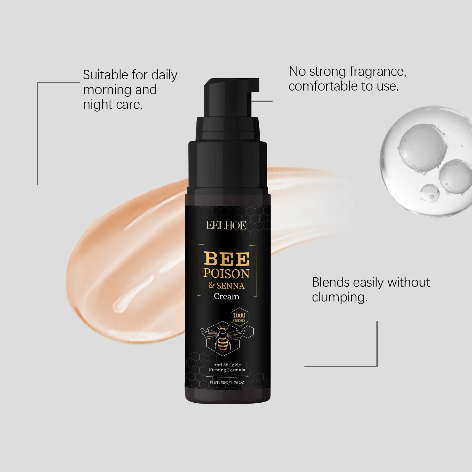 Bee venom facial care cream 50g in a pot with product dimensions 3.3x3.3x12.5cm