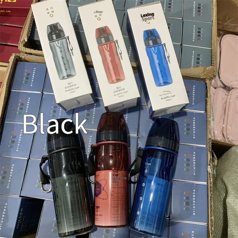 Chinese-style blue portable sports water bottle with integrated tea compartment and removable filter on a grey background.