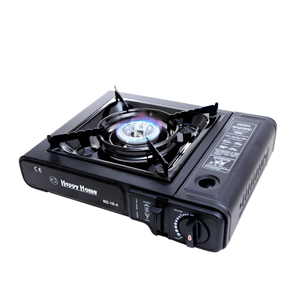 Black portable cassette stove 340x280x115mm with electronic ignition for camping, BBQ and hot pot cooking