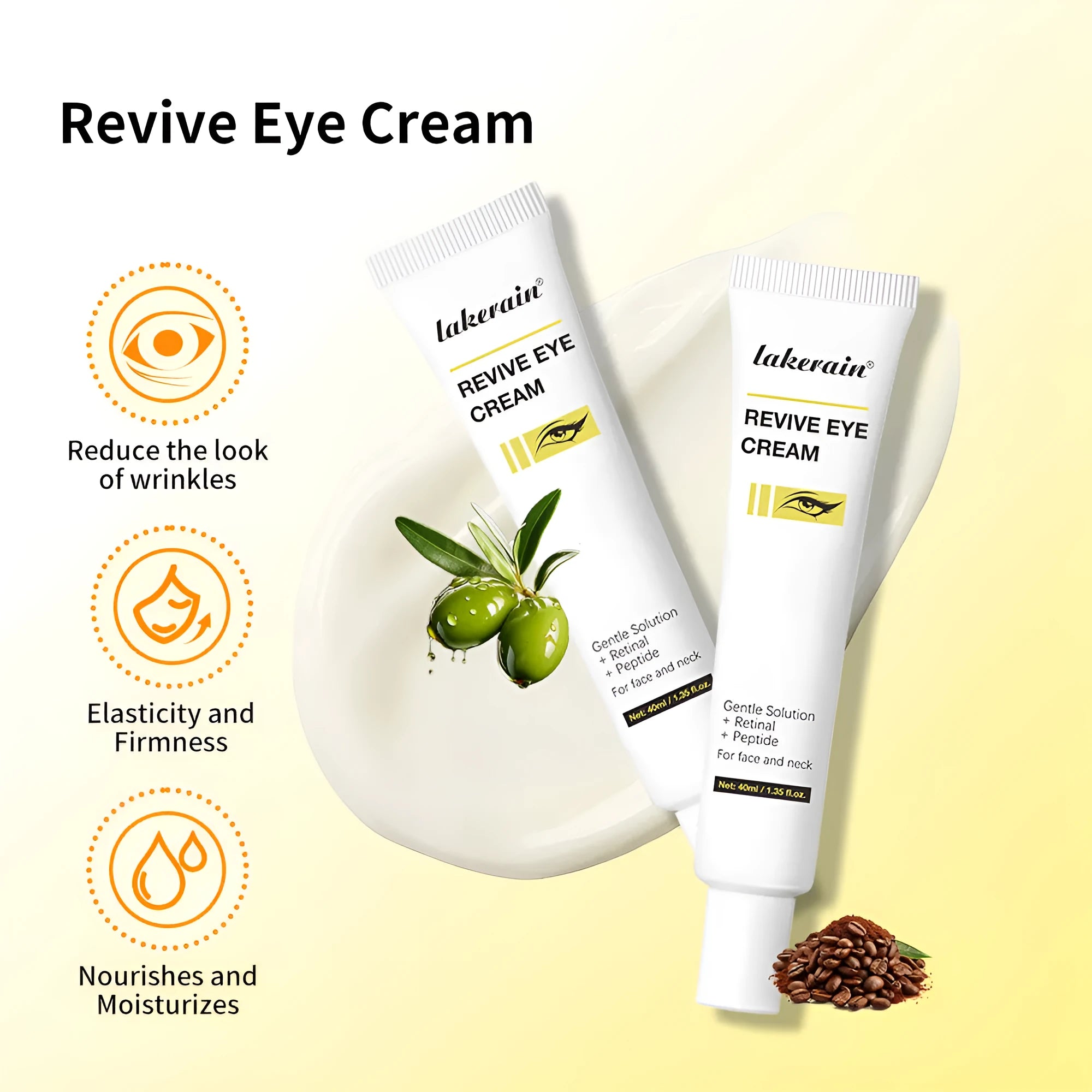 40ml bottle of retinol eye cream for dark circles, fine lines and eye bags.