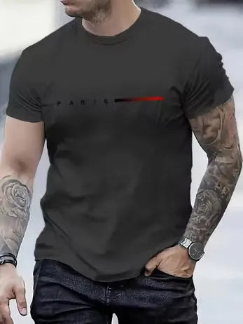 Men's slim fit printed polyester mesh top with short sleeves in various colours