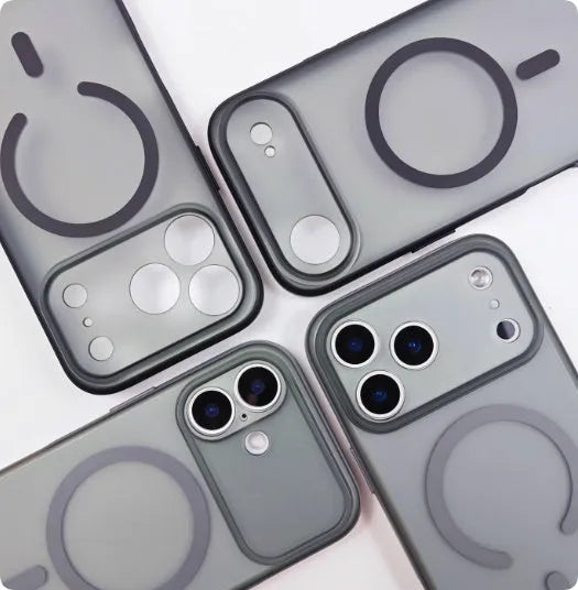Magnetic skin-feel iPhone case in Matte Black with fine hole lens and anti-fall full cover design.