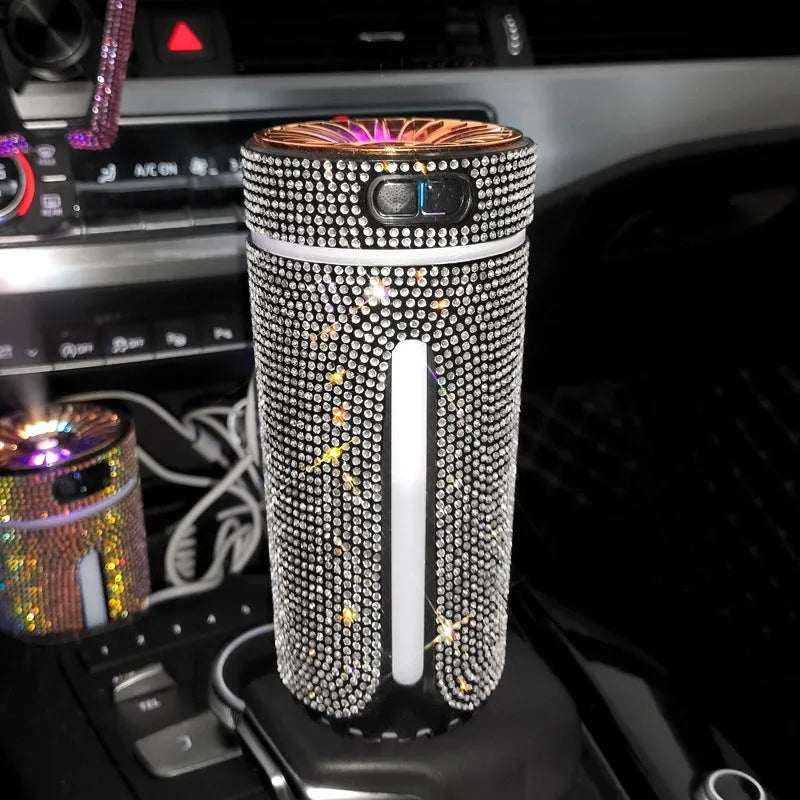 Rhinestone diamond car humidifier with colourful LED light and USB cable