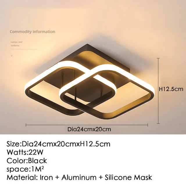 Modern aluminium ceiling lamp in black for corridor entrance hall lighting with remote control