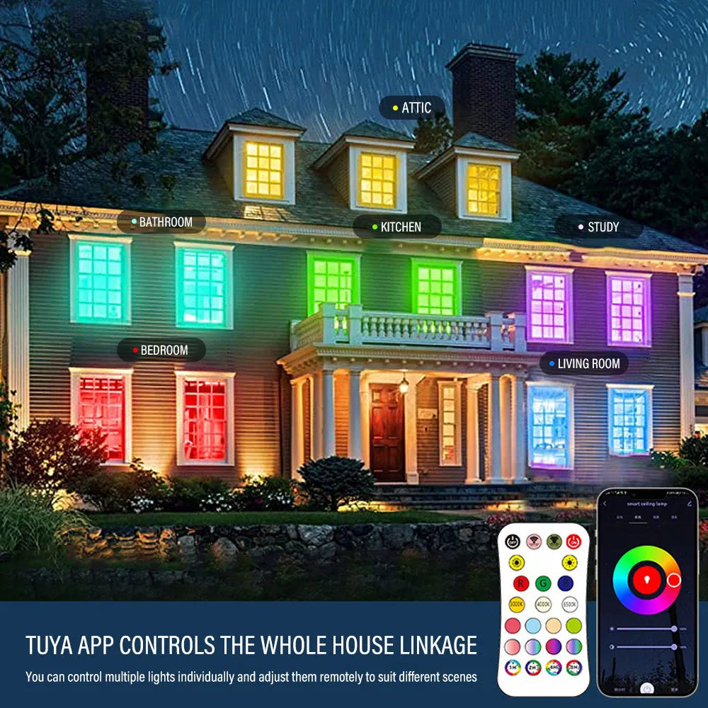 Black or white RGBCW smart ceiling lamp with full colour changing and dimming features