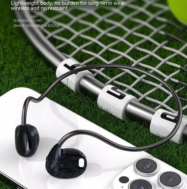 Ear hook OWS Bluetooth headset in black with compact ABS body and over-ear design