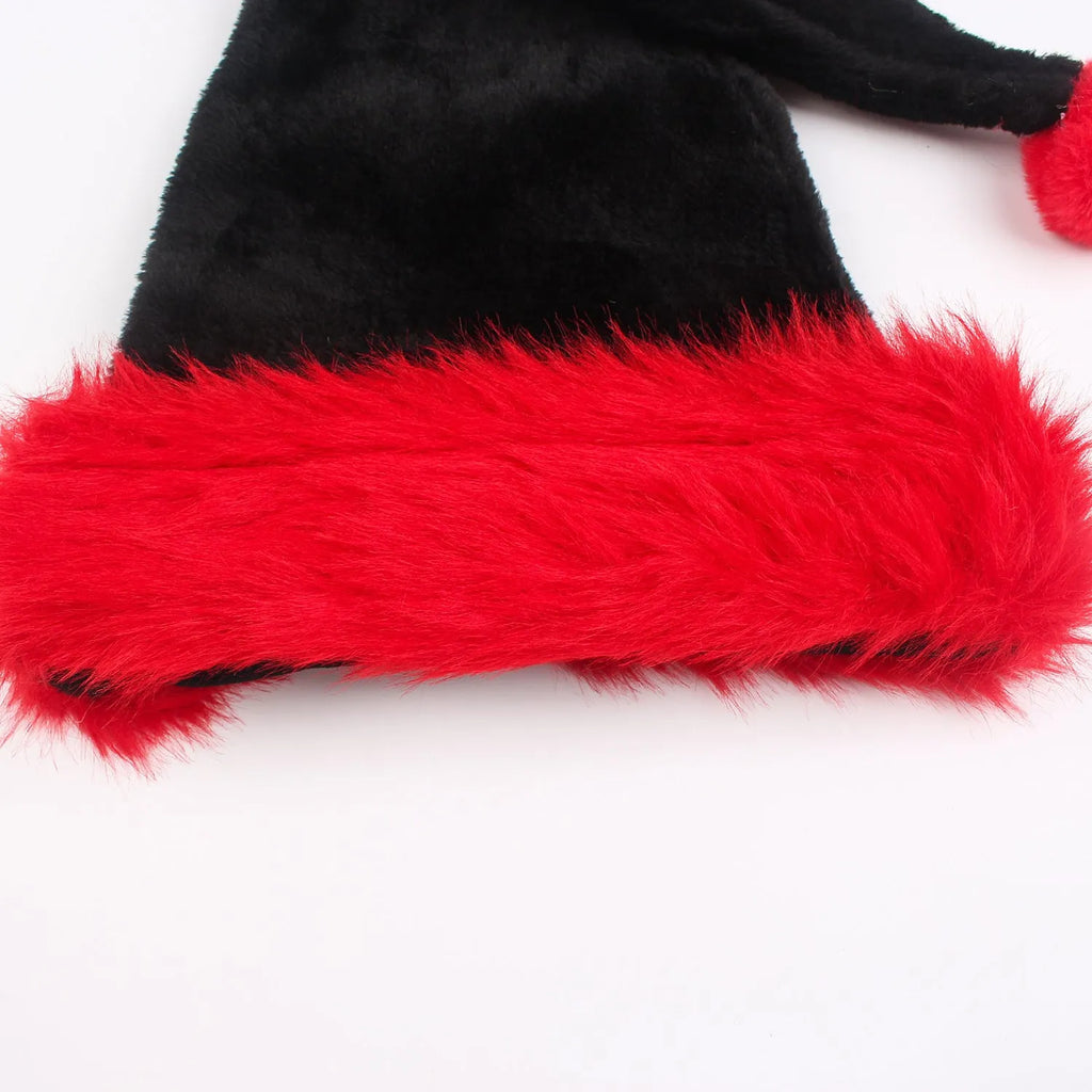 Polyester thickened plush Christmas hat in red and black, 56x30 cm, European classical style