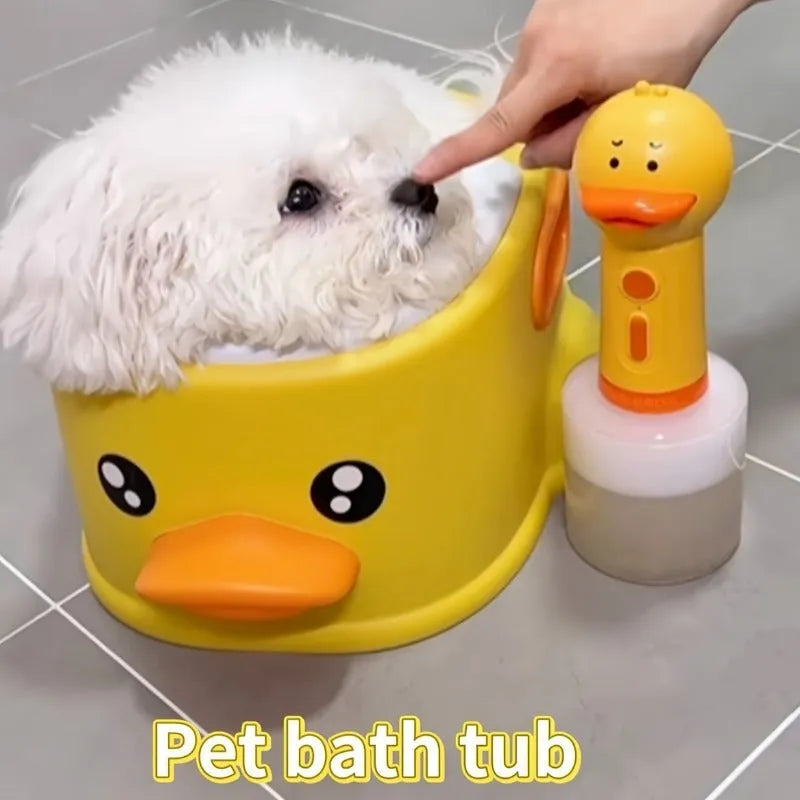 Foldable duck-shaped PVC bathtub for dogs and cats in blue, pink or yellow colour options