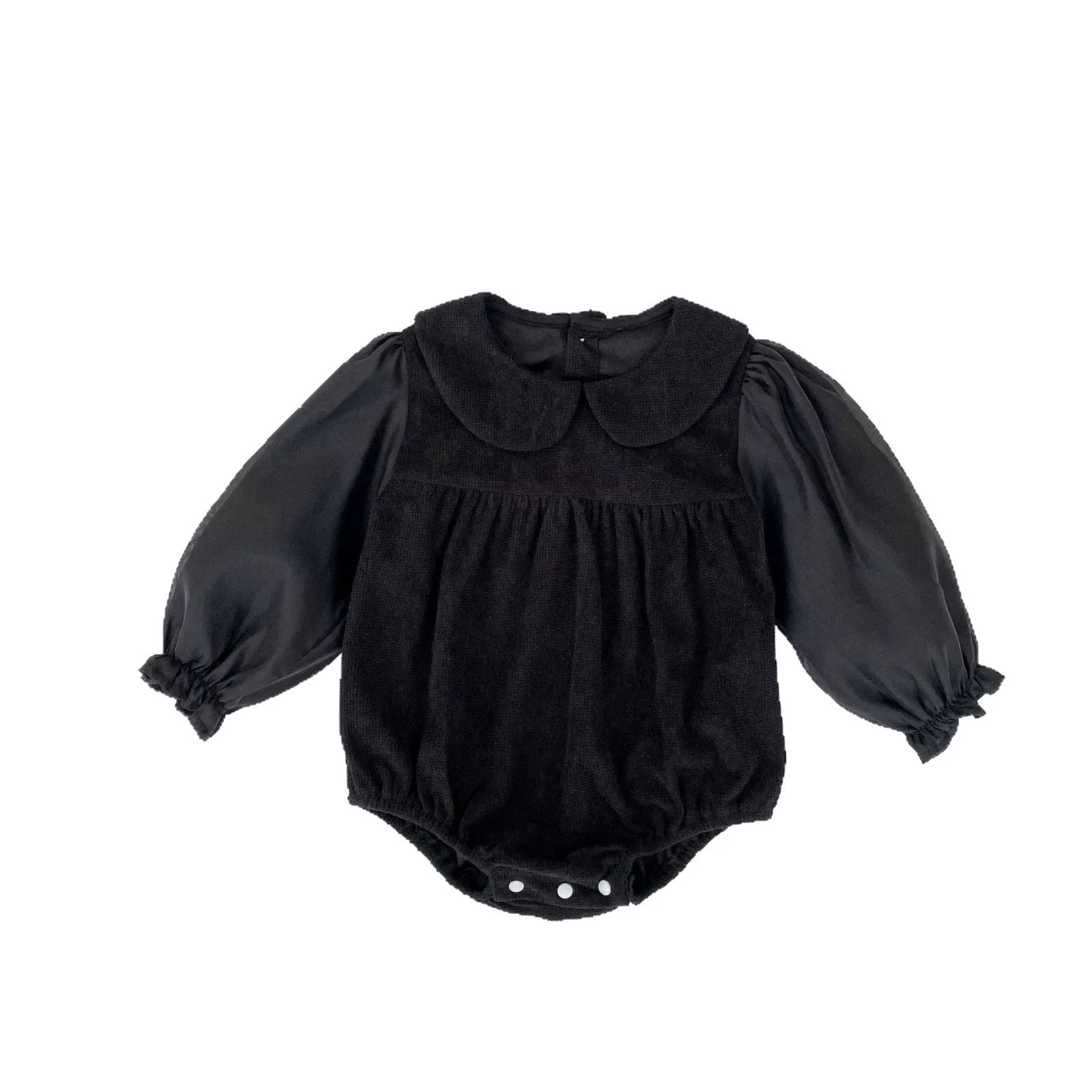 Baby girls corduroy doll collar long sleeve bottom-covering rompers jumpsuit in apricot or black