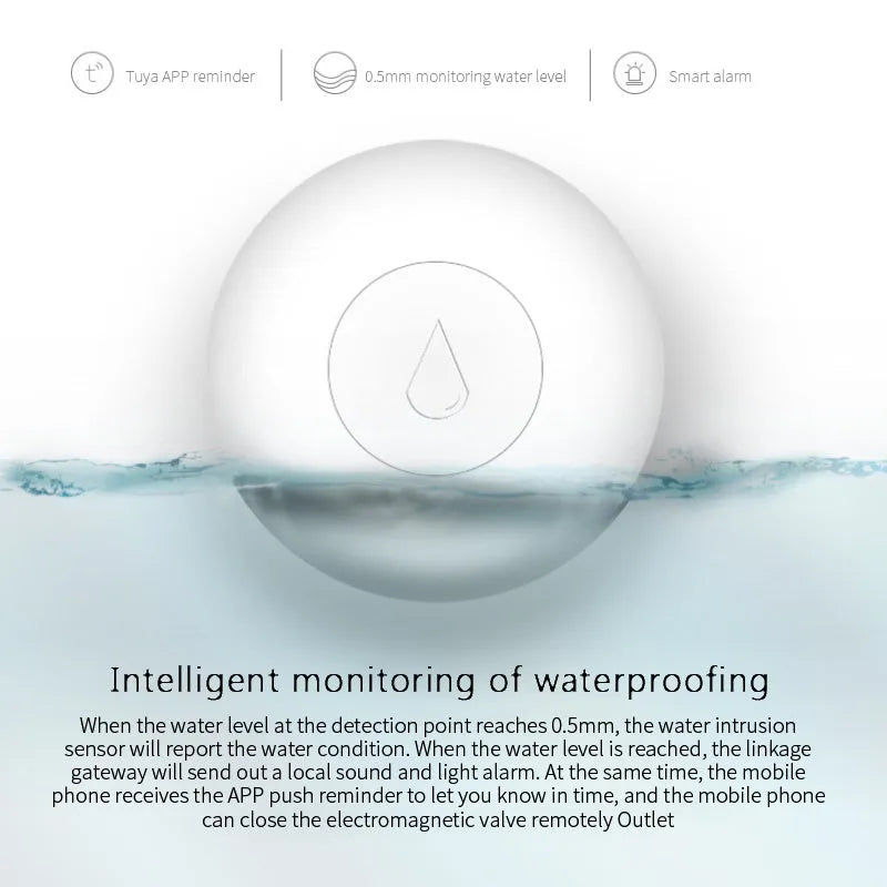 Zigbee wireless water sensor with compact PC casing for smart home flood detection