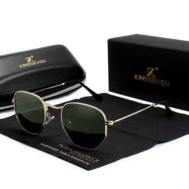Classic round metal frame sunglasses with 55mm lenses in Gun Gray colour on a microfiber pouch