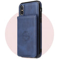 Imitation leather card wallet phone case for iPhone in black, showing card slots on the back.