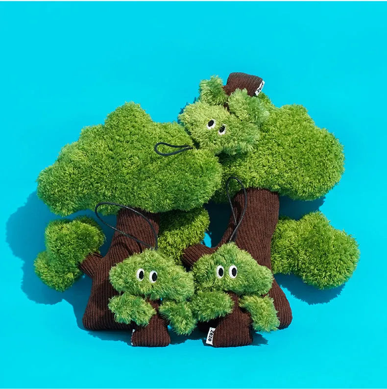 Pine tree shaped plush cat hanging toy with mint filling measuring 10cm by 12cm