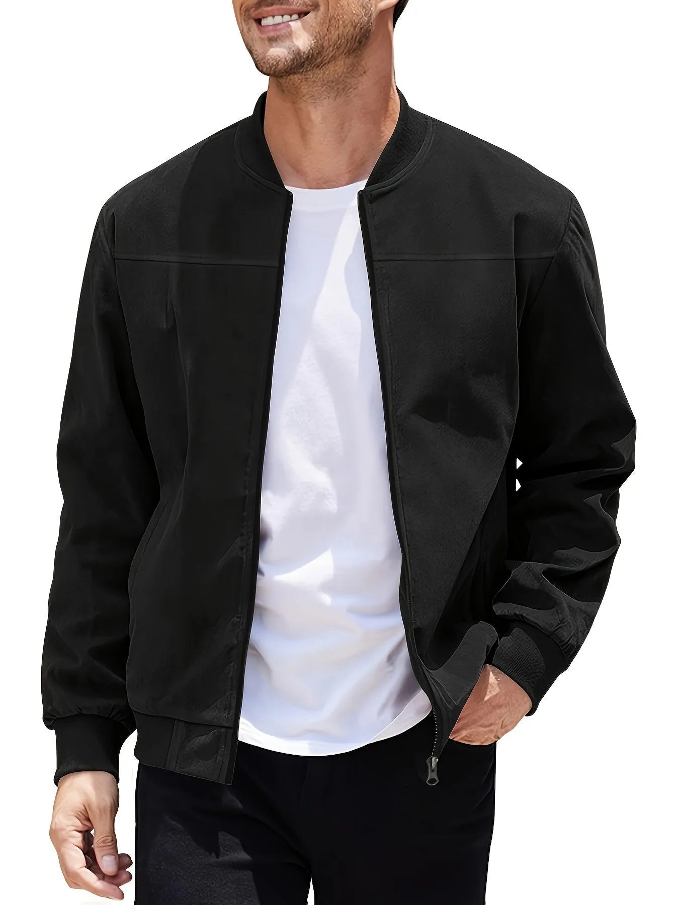 Men's plus size casual jacket in polyester suede fabric, shown in Army Green colour.