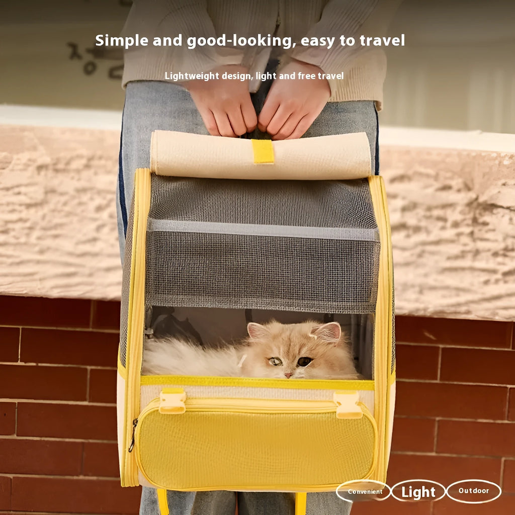 Large capacity pet backpack in Oxford cloth, medium hard, quiet gray or sunshine yellow, 8kg capacity.