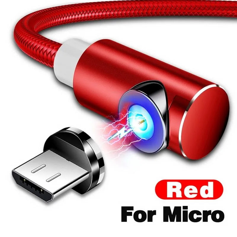 Black magnetic USB charging cable with aluminium connectors for Micro USB, Type C, and Lightning phones.