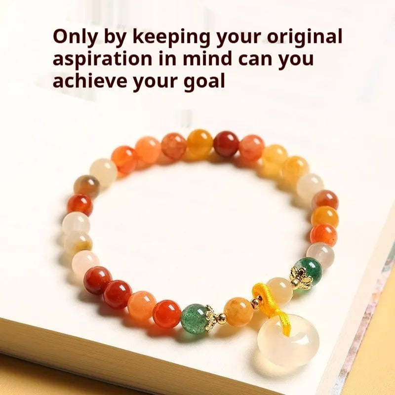 Natural jade and red agate safety buckle bracelet with 6mm beads