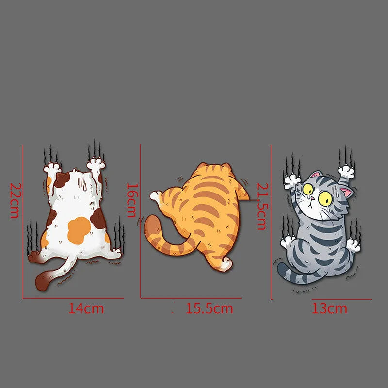 Scratch pet cat car sticker set three PVC stickers with cat design on white background