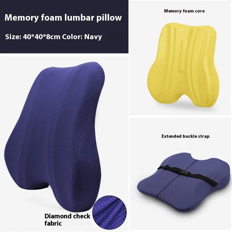 Grey lumbar support cushion for office chairs measuring 40x40x8cm with polyester fibre filling
