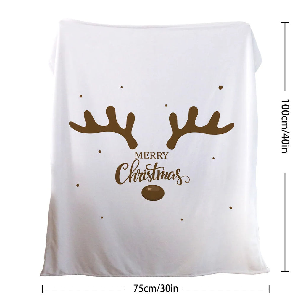 White deer antler pattern Christmas flannel velvet throw blanket with hemmed edges, available in three sizes