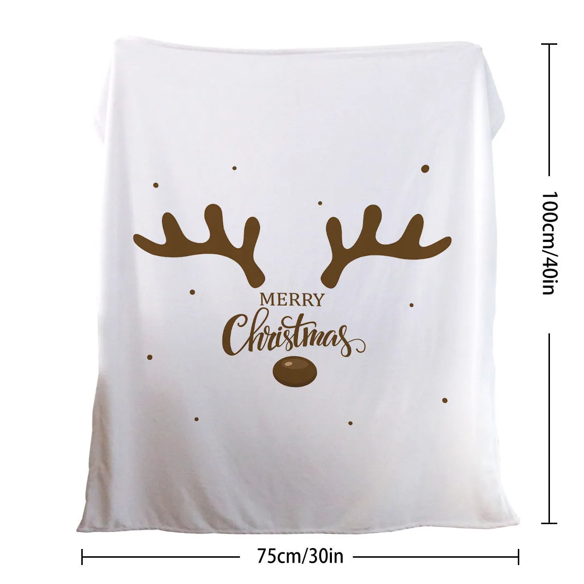 White deer antler pattern Christmas flannel velvet throw blanket with hemmed edges, available in three sizes