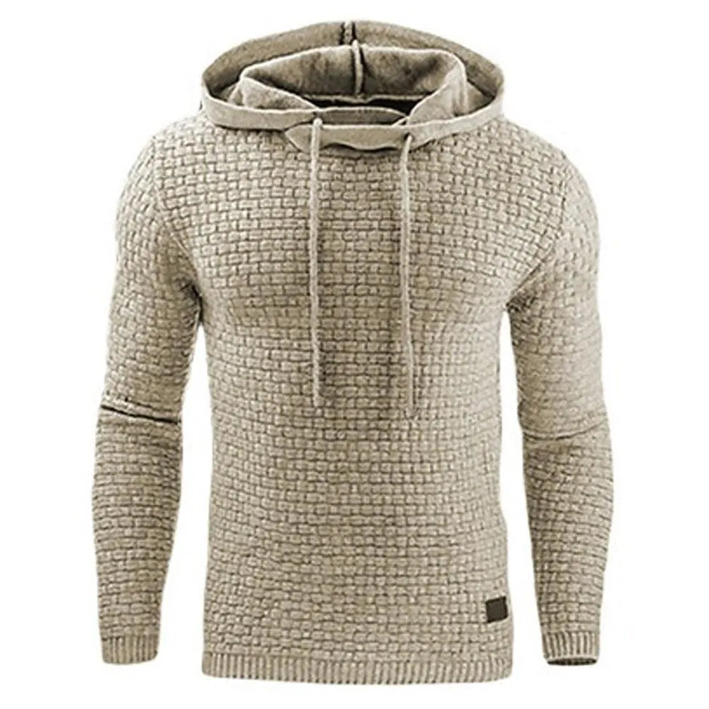 Men's jacquard hoodie long sleeve pullover casual solid colour cotton blend sweatshirt