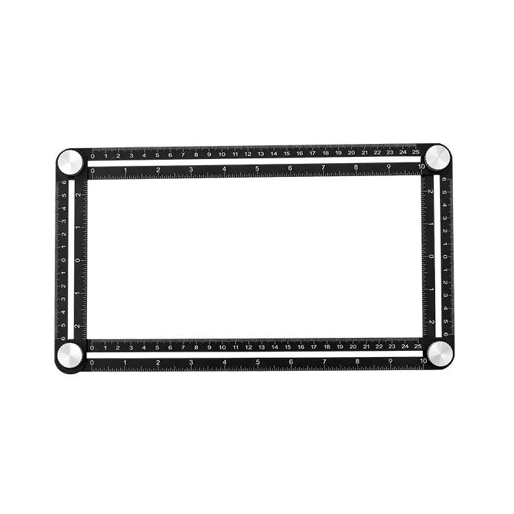 Four-sided aluminium alloy ruler template tool with 1 mm accuracy, measuring inches and centimetres for marking shapes and angles