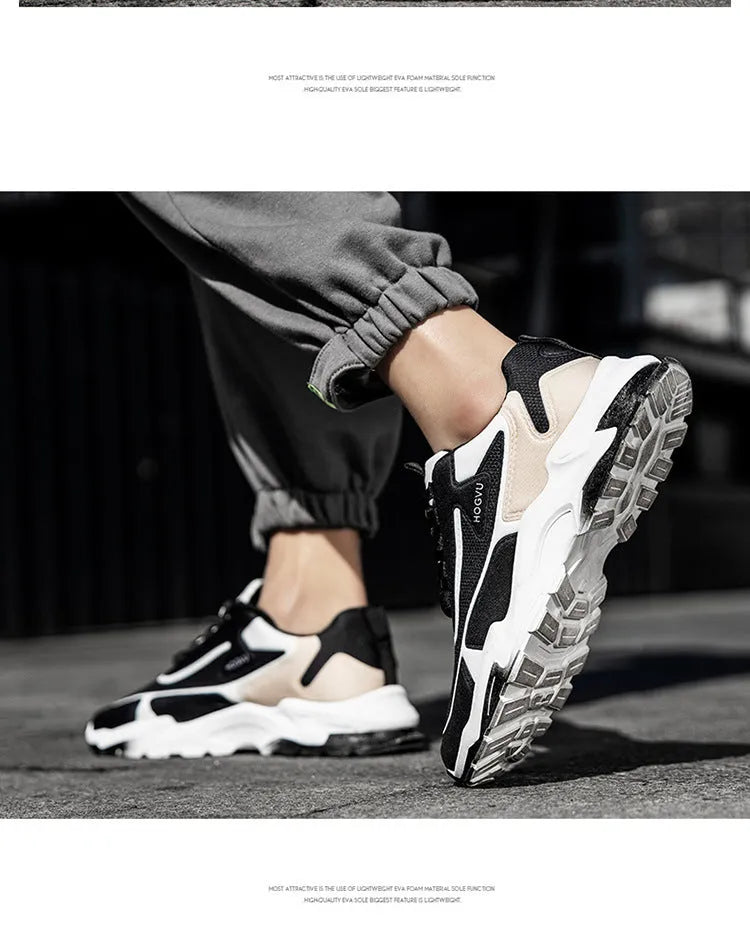 Men's breathable mesh running shoes, low-cut lace-up trainers with plastic sole, black khaki or black and blue, sizes 39-44