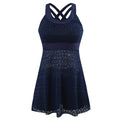 Conservative slimming swimsuit for women in black or dark blue with briefs cut and nylon spandex lining