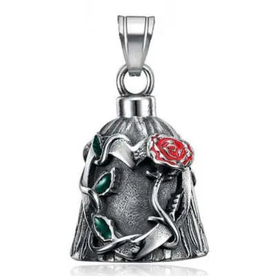 Titanium steel vintage motorcycle lucky bell with geometric shape and double-sided epoxy rose decoration