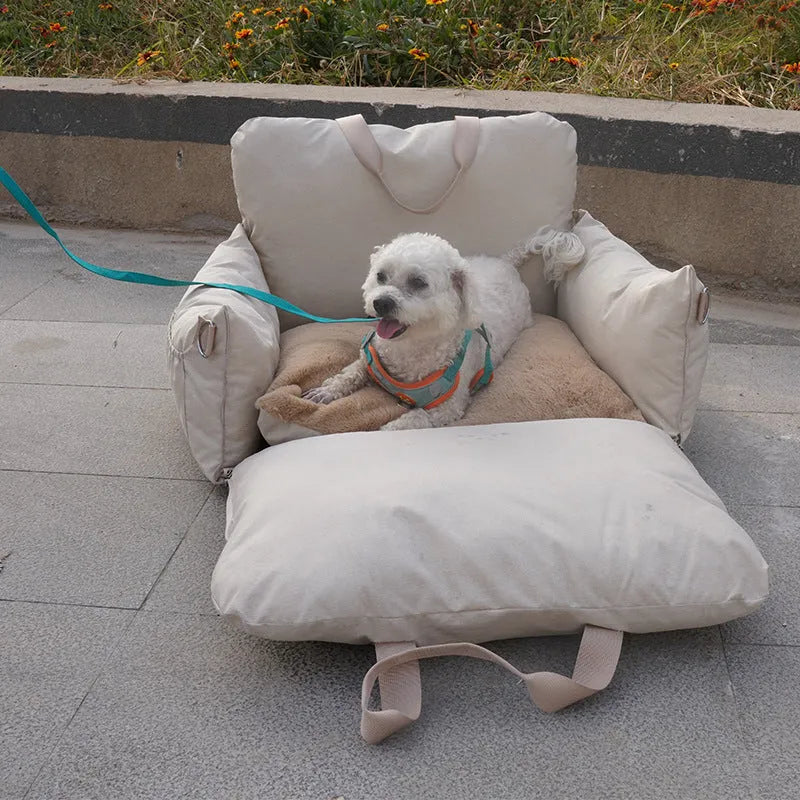 Linen car safety seat front dog bed in beige colour, 60x50x43cm cloth cushion for front seat