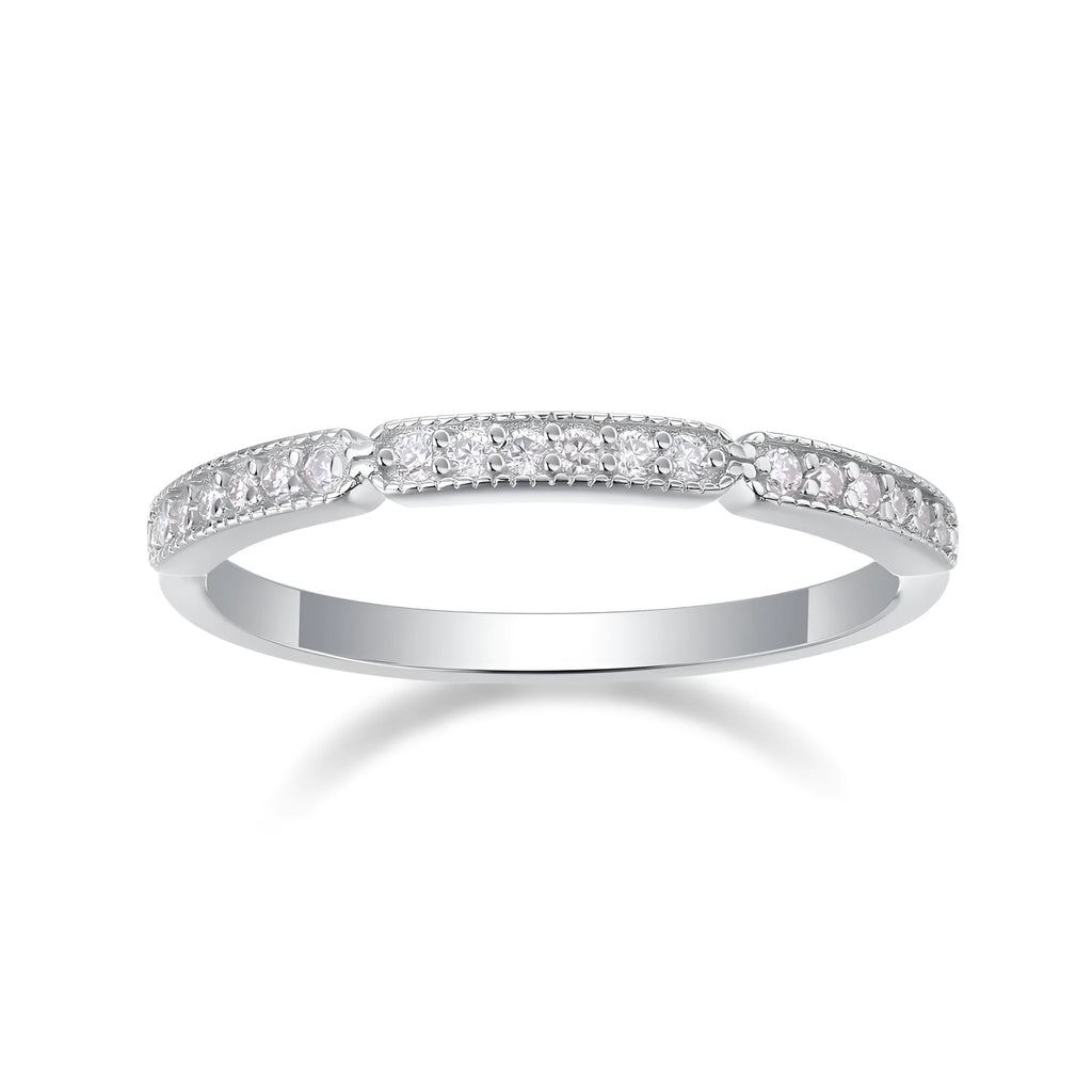 Moissanite wedding ring set in S925 silver with platinum plating, shown in golden, platinum, and rose gold finishes, sizes 5 to 9, with gift box and GRA certificate