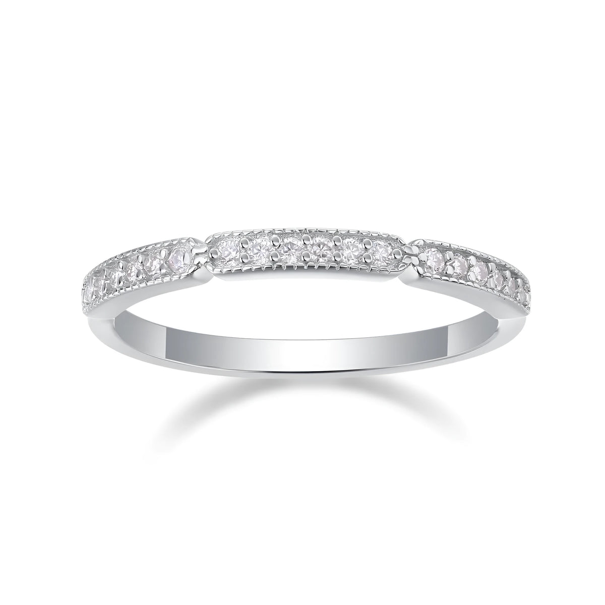 Moissanite wedding ring set in S925 silver with platinum plating, shown in golden, platinum, and rose gold finishes, sizes 5 to 9, with gift box and GRA certificate
