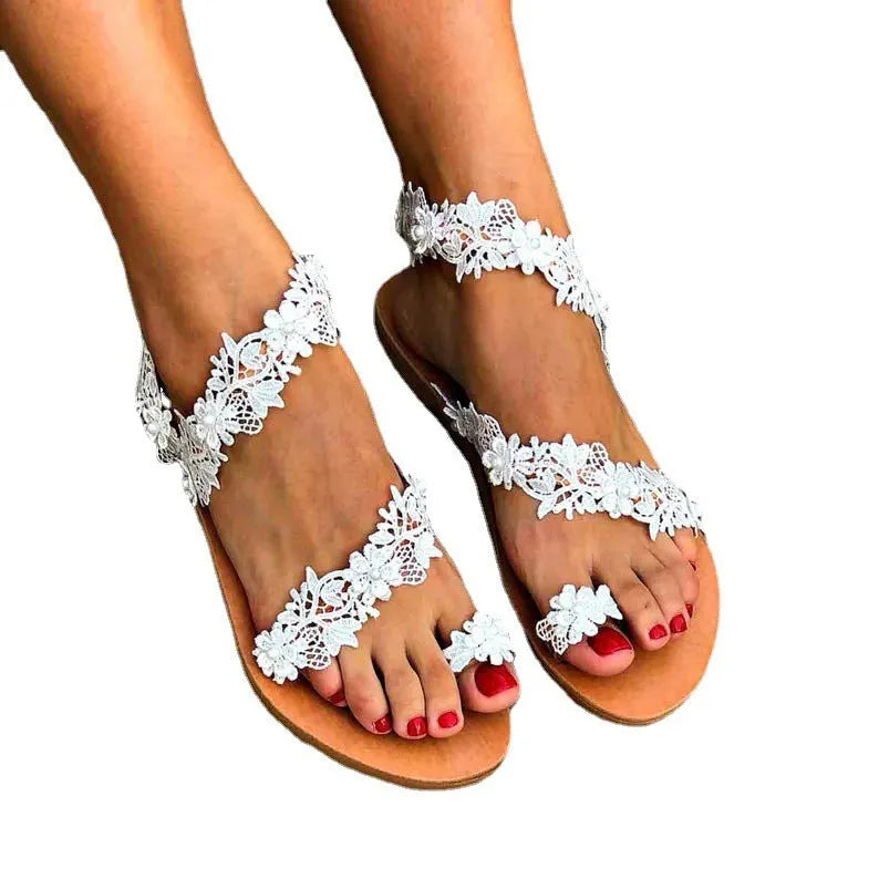 White plus size women's flat shoes with rhinestone floral decoration and round toe design