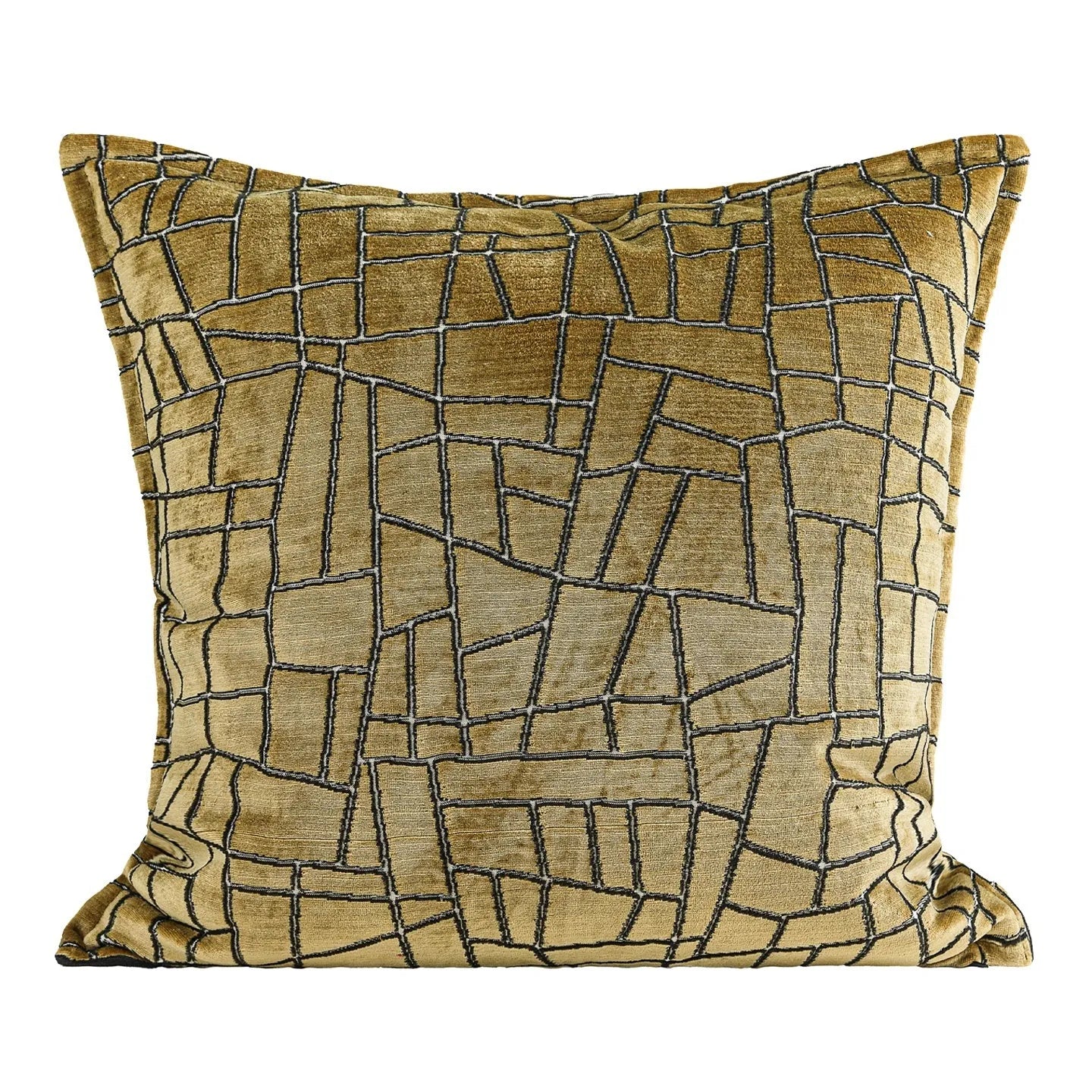 Tuhao gold geometric abstract pattern on square and lumbar cushion covers.