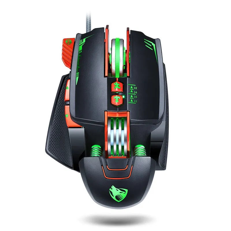 Thunder Wolf V9 black wired gaming mouse with six buttons and ergonomic rat-sized design