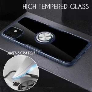 Black PU and PC protective case fitted on an iPhone 11 Pro Max, showing button and port access.