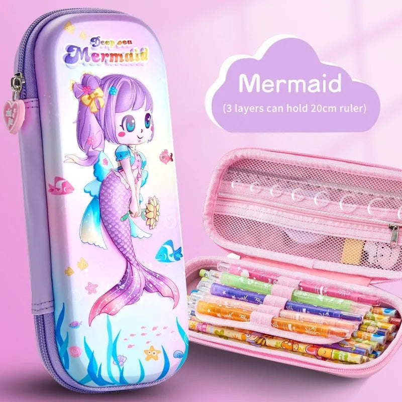 3D leather pencil case with embossed spaceship design organising pens and pencils