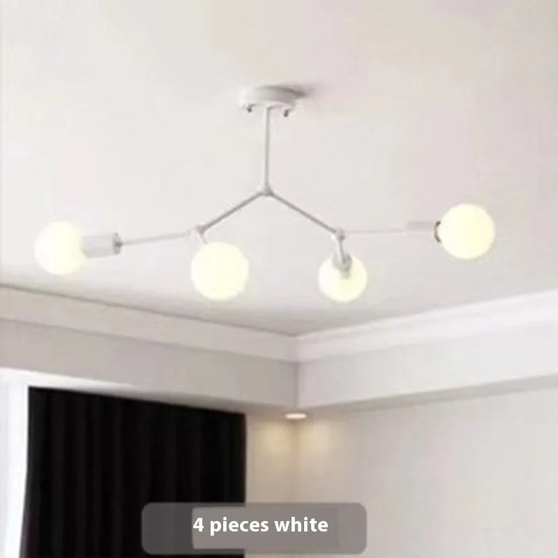 Nordic style iron chandelier ceiling lamp in black or white finish with multiple head configurations