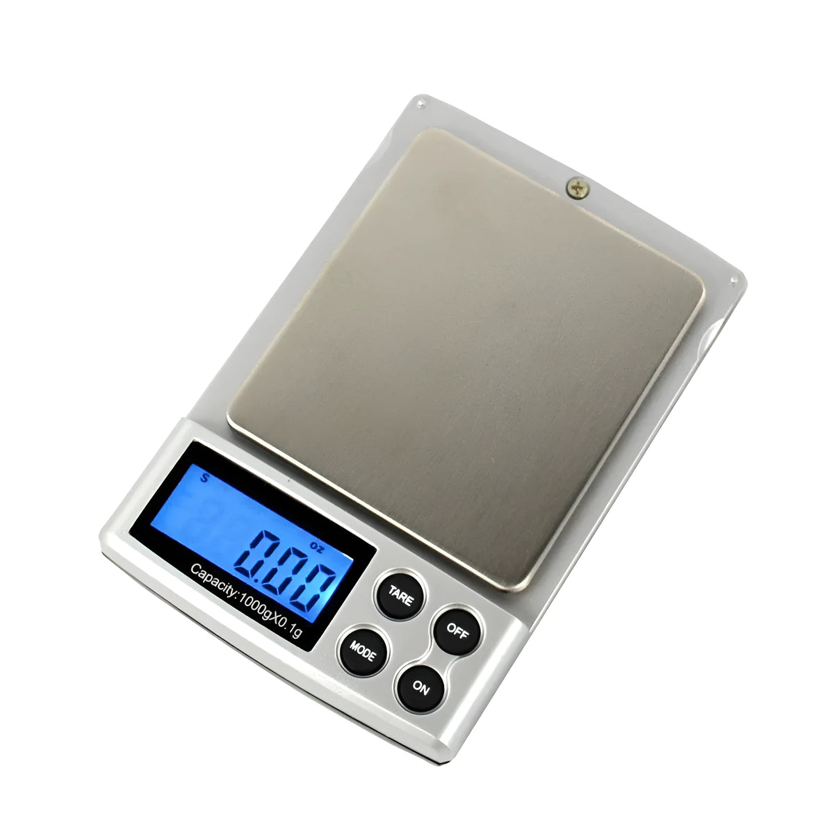 Gold electronic scale with 0.1g resolution, 10000g capacity, and 73mm x 65mm stainless steel tray