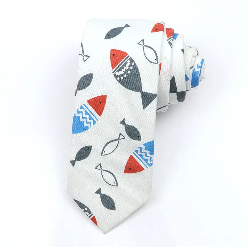 Narrow cotton bow tie with Korean-style cartoon patterns in multiple colour options