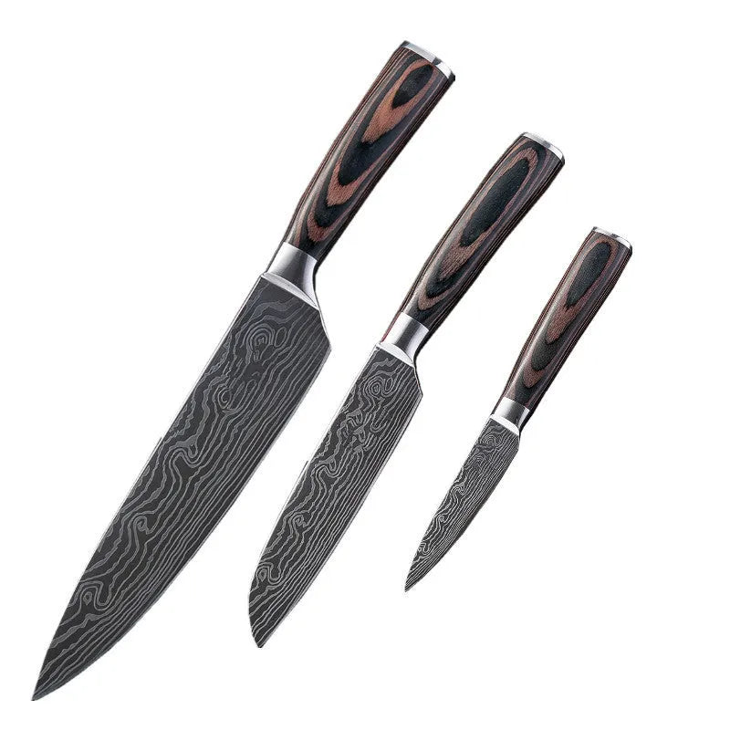 7CR17 stainless steel chef knife with laser Damascus pattern and colour steel handle