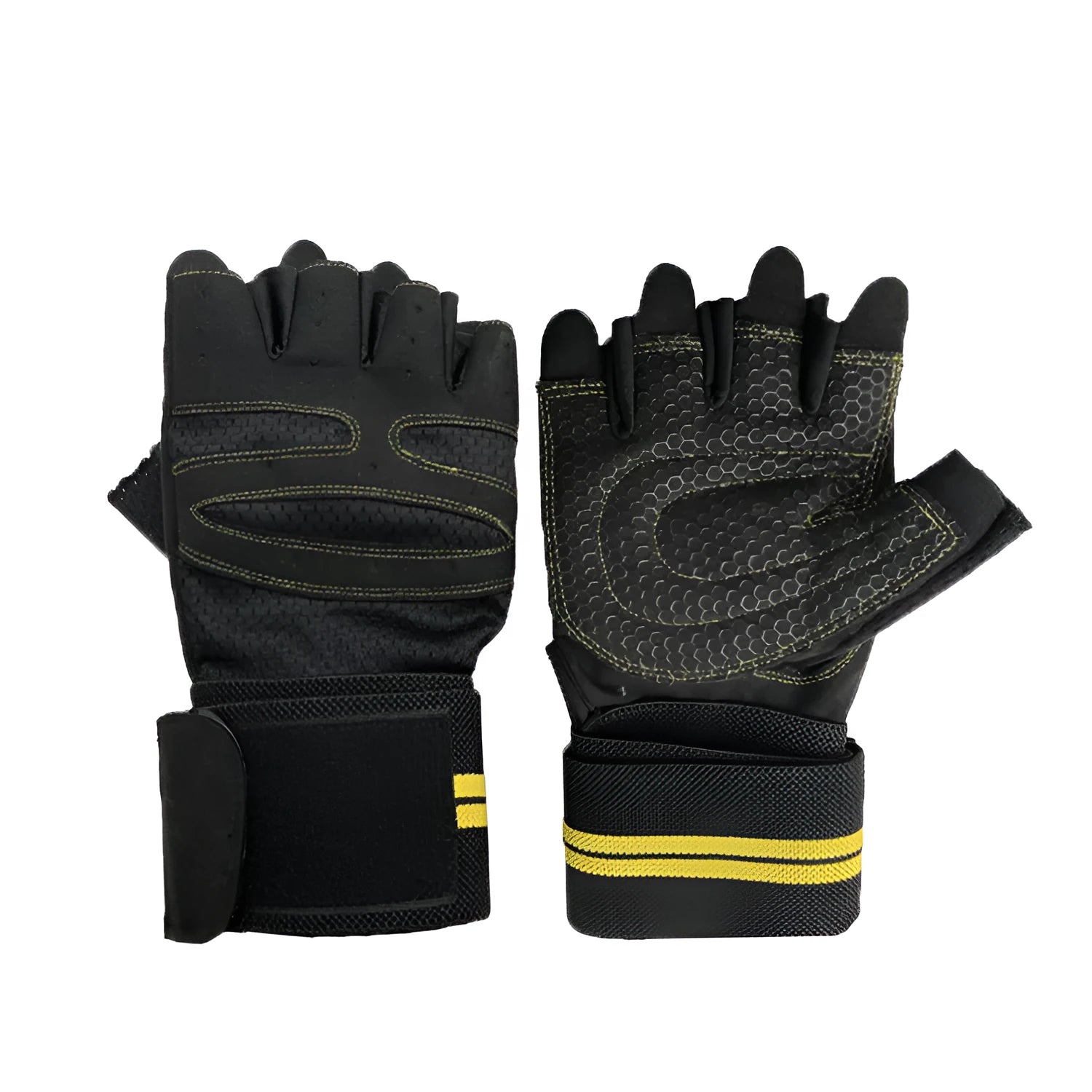 Black half finger fitness gloves with silicone antiskid palm on palm side, three sizes available