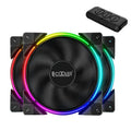 Three black 12 cm RGB PC case fans with illuminated blades
