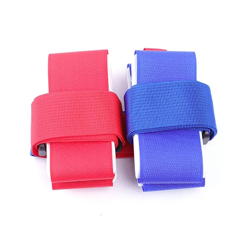 Adjustable nylon skiing handle strap with buckle in black, carried over shoulder