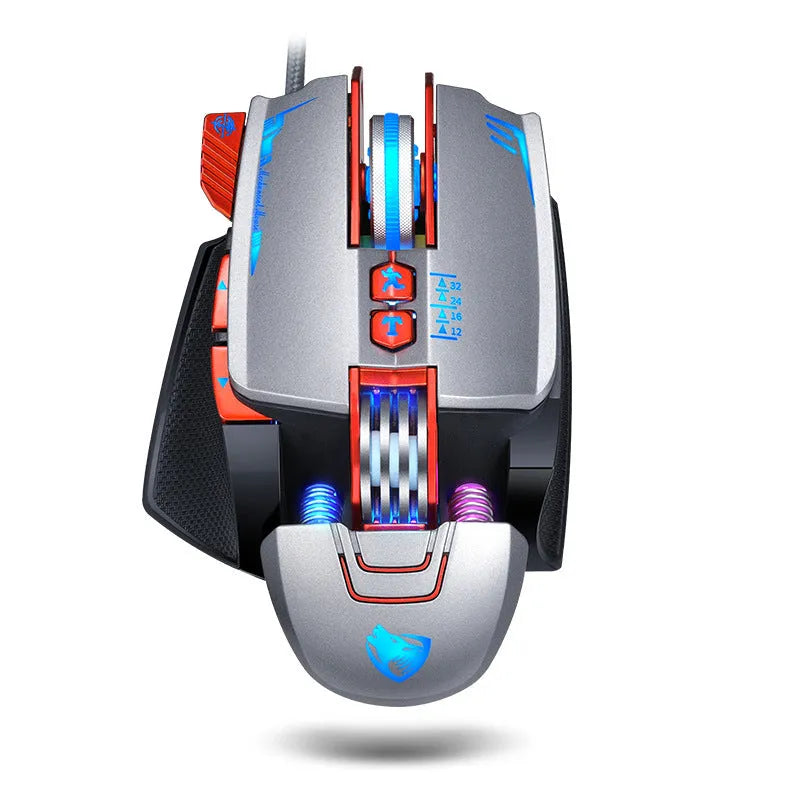 Thunder Wolf V9 black wired gaming mouse with six buttons and ergonomic rat-sized design
