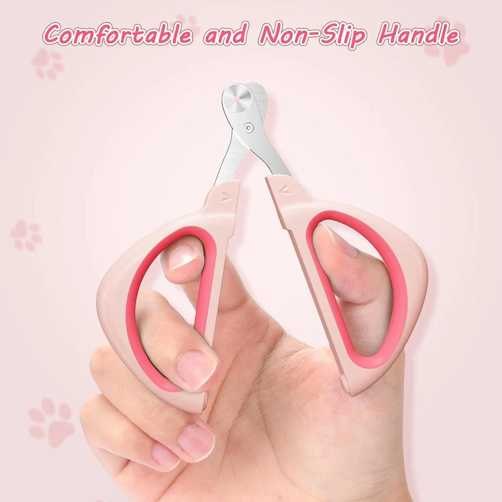 Cat nail clipper with positioning hole and non-slip handle in blue colour