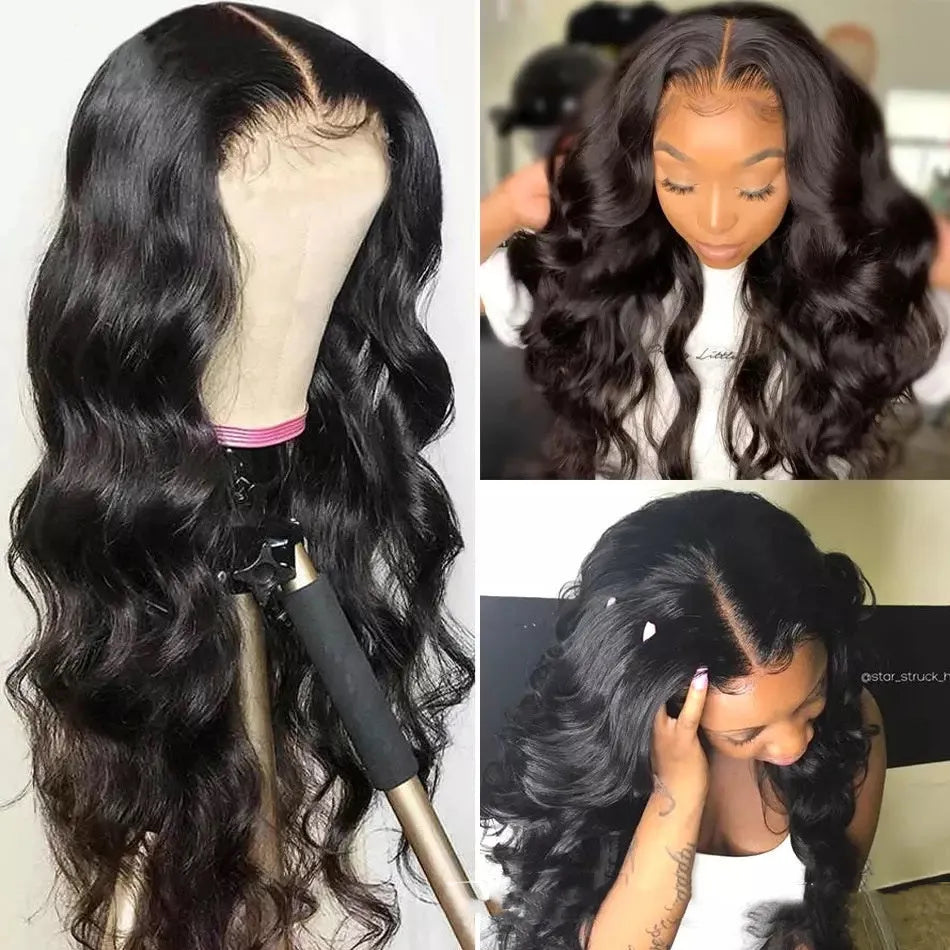 Body wave human hair lace front wig with 4x4 headgear, medium long hair, all hand-woven